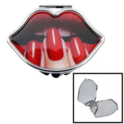 Decopatent - Kleine inklapbare Make-Up Spiegel - Dames Make Up Spiegeltje - Zak spiegel uitklapbaar - Klapspiegel - Reisspiegel - Festival spiegel - Handig Zak / Tas formaat - Model: Mond met gelakte Nagels
