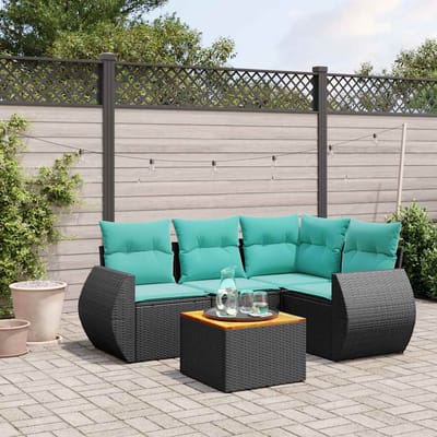 vidaXL - 5-delige - tuinbankset - met - kussens - van - zwart - polyrotan