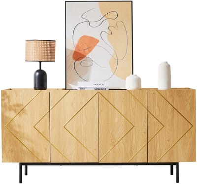 Dressoir Woonkamer - Buffetkast met 4 Deuren en Metalen Inleg - Veelzijdige Ladekast - Credenza - Zijkast - Staande Kast - 160 x 40 x 78cm