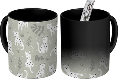 Magische Mok - Foto op Warmte Mokken - Koffiemok - Patronen - Luipaard - Bladeren - Magic Mok - Beker - 350 ML - Theemok
