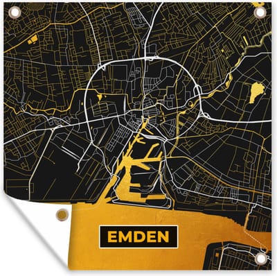 Tuin poster Black and Gold – Stadskaart – Emden – Duitsland – Plattegrond – Kaart - 200x200 cm - Tuindoek