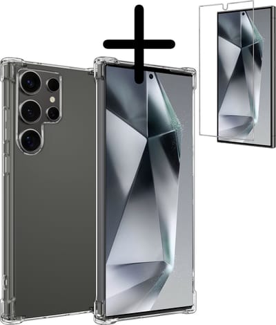 Hoesje Met Screenprotector - Geschikt voor Samsung Galaxy S24 Ultra - Sterk & Shockproof - Siliconen Case - Back Cover - Telefoon Hoes - Shock Proof - Transparant