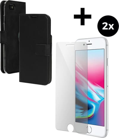 Mobiparts Classic Wallet hoesje geschikt voor Apple iPhone 7 met 2 Screenprotectors van Gehard Glas - Zwart