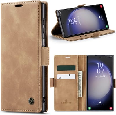 Solidenz Hoesje - Geschikt voor Samsung Galaxy S23 Ultra - Urban Book - Bruin