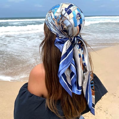 Satijnen Vierkante Sjaal Dames Bloemen Hijab Elegante Print Zijden Neckerchief Sjaal Wraps Hoofdband Handvat Haaraccessoires Bandana 90x90cm white