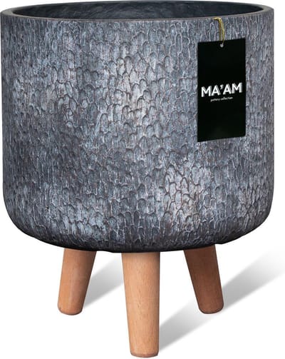 MAAM Pottery Eden bloempot op standaard - D32xH36 - Grijs - Industrieel Design - Houten Poten (FSC)