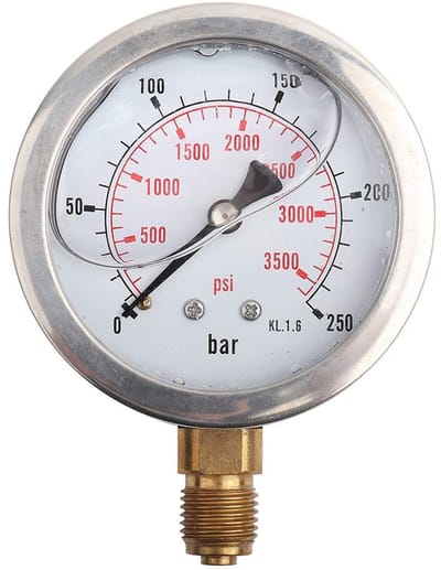 Dailygoods- Manometer 0-250 bar/0-3750 PSI - Vloeistofgevuld - 63 mm Wijzerplaat - G1/4 Schroefdraadverbinding - Duidelijke Digitale Markeringen - Drukmeter