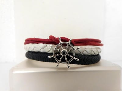Hetty'S - Rood-wit-blauwe - leren armband - met stuurwiel - Magneet slot -