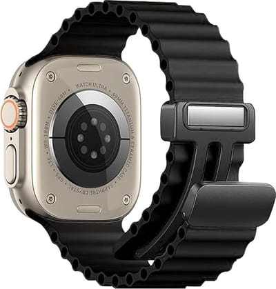 Stravo Magnetische Siliconen Bandje - Apple Watch 42mm(Series 11/10) 41mm 40mm 38mm, Magnetische Sluiting Zacht Siliconen Oceaan Ripple Horlogebandje voor Apple Watch SE 1 2 3 / Series 11 10 9 8 7 6 5 4 3 2 1 - Zwart