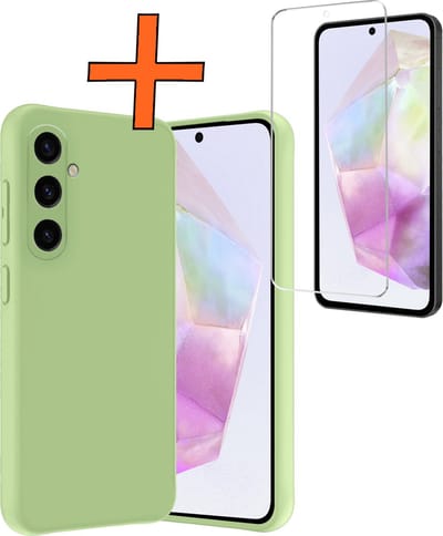 Hoes - Met Screenprotector - Geschikt voor Samsung Galaxy A35 - Sterk & Shockproof - Back Cover - Siliconen Case - Telefoon Hoes - Groen