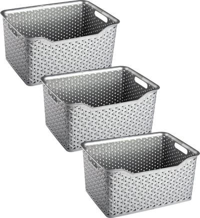 Plasticforte opbergmand/kastmandje - 3x - 18 liter - zilver - kunststof - 29 x 39 x 19 cm