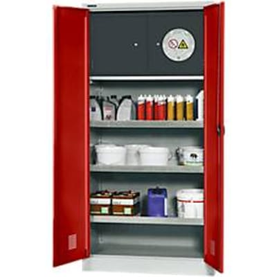 Schäfer Shop Select kast voor gevaarlijke stoffen, B 950 x D 500 x H 1935 mm, 3 laden, veiligheidscompartiment type 30, lichtgrijs/ruy rood