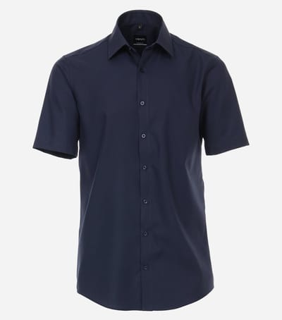 VENTI modern fit overhemd - korte mouw - popeline - blauw - Strijkvriendelijk - Boordmaat: 39