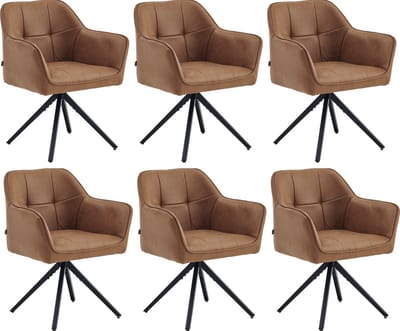 Colenis® - Pearl Eetkamerstoel - Set Van 6 - Cognac - Microfiber Stof - Microvezel - Industrieel