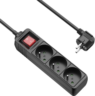 Allteq - Stekkerdoos met schakelaar - penaarde - 3-voudig - 1,5 meter - Zwart
