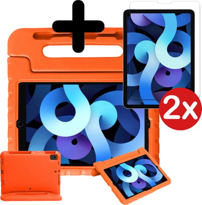 Hoesje - Geschikt voor Apple iPad Air 5 (2022) - 10.9 inch - 5e Generatie - M1 - Met 2x Screenprotector - Kinderhoes - Shockproof Bumper - Kidsproof Case - Tablethoes - Kinder Hoes Cover - Oranje