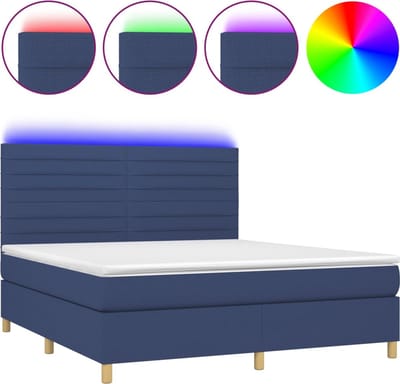vidaXL - Boxspring - met - matras - en - LED - stof - blauw - 160x200 - cm
