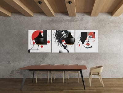 Drieluik Canvas Schilderij Vrouw in Rood – Moderne Abstract Wanddecoratie - 3x30x30 cm