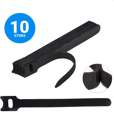 Herbruikbare Kabelbinders Klittenband | 10 Pack | Kabelmanagement | Alternatief voor Tie Rips | Hersluitbaar | Kabel oproller | Opberger | Organizer | 15 Centimeter lang | Zwart