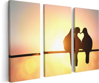 Artaza Canvas Schilderij Drieluik Twee Silhouet Vogels In Een Hart Vorm - 120x80 - Foto Op Canvas - Canvas Print