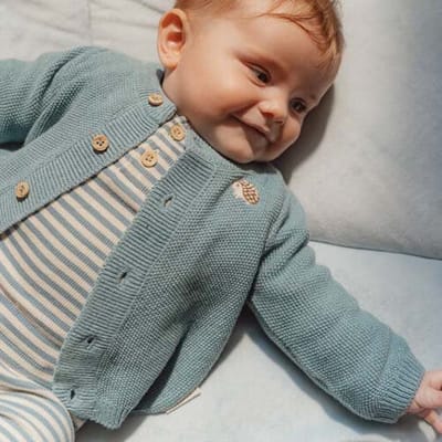Little Dutch Vest - Maat 62 - Gebreid vest Jongens - Baby Blue, Blauw - Forest Friends Newborn