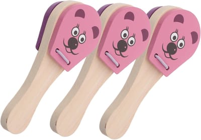 Peuter Klappertjes - Muis Instrument - Muziek Leren - Dierenvorm Ontwerp - 12 x 4.5 x 2 cm - Roze