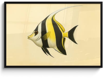 Poster in lijst - Fotolijst 120x80 cm - Posters - Vis - Sierlijk - Rugvin - Geel - Posterlijst zwart - Decoratie - Wanddecoratie woonkamer - Muurdecoratie slaapkamer