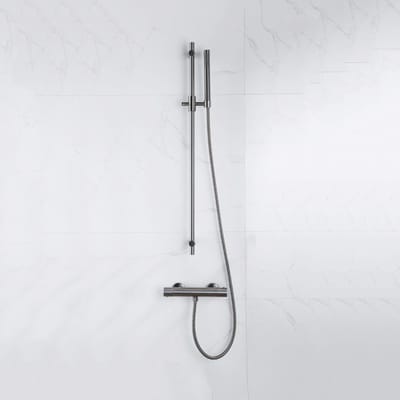 FugaFlow Eccelente Sobrado Badkamer douchekraan met glijstangset met staafhanddouche, metalen doucheslang Gunmetal PVD (antraciet)