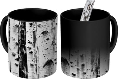 Magische Mok - Foto op Warmte Mokken - Koffiemok - Bomen - Hout - Zwart wit - Natuur - Magic Mok - Beker - 350 ML - Theemok