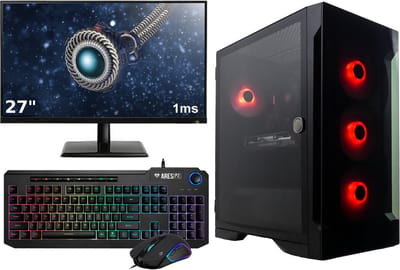 Complete Gaming PC Setup - 27" 144Hz Gaming Monitor, - Mechanical Keyboard (Blue Switches) en -Muis - Ryzen 5 6-Core - RTX 5050 8GB - 16GB - 1TB M.2 SSD - Talos E2 Elite
