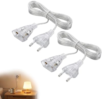 Set van 2 Verlengsnoeren 5 Meter - Dunne Euro Plug voor LED Lantaarns en Buitenverlichting, Ideaal voor Tuin en Camping