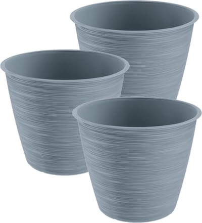 Prosperplast Plantenpot/bloempot Paintstripe - 3x stuks - kunststof - steengrijs - 15 x 12 cm - Paintstripe - stijlvol