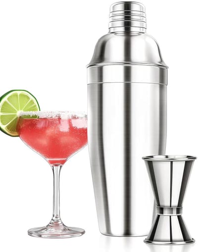 Dailygoods- Cocktailshaker 750 ml - Roestvrij staal - Ingebouwde barmanzeef - Dubbele maatbeker 15/30 ml - Voor cocktails en dranken - Duurzaam en veilig - Barset