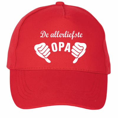 Mijncadeautje - 5 panel - Cap - Verstelbaar - Pet van 100% dik geborsteld katoen- unisex - opdruk wit - de allerliefste opa - rood
