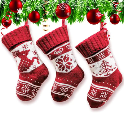 Kerstsokken Set van 3 Stuks voor Kinderen, Gebreide Kerstdecoratie, Persoonlijke Sokken voor de Open Haard, 17 x 15 cm