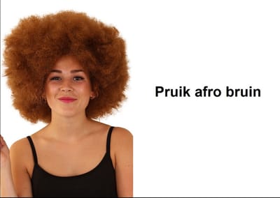 Afro pruik bruin disco - one size - festival disco carnaval afrokapsel 70s and 80s disco peace flower power happy together