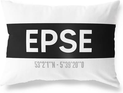 Tuinkussen EPSE - GELDERLAND met coördinaten - Buitenkussen - Bootkussen - Weerbestendig - Jouw Plaats - Studio216 - Modern - Zwart-Wit - 50x30cm