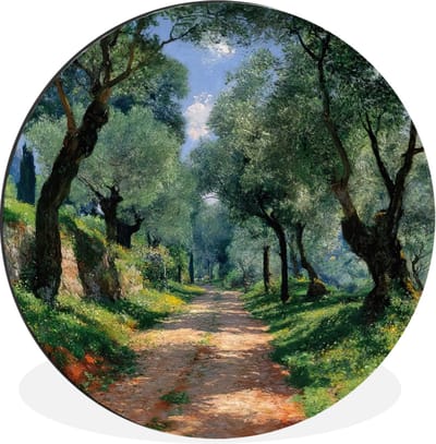 WallCircle - Wandcirkel - Muurcirkel - Pad - Bomen - Schaduw - Aluminium - Dibond - 30x30 cm - Binnen en Buiten