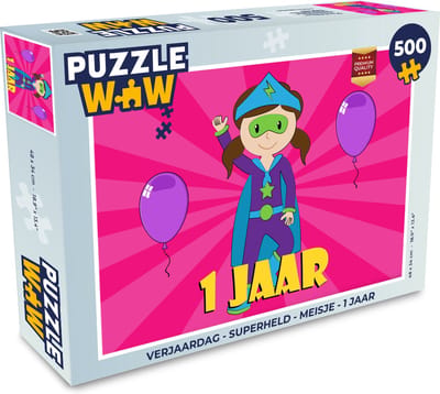 Puzzel Verjaardag - Superheld - Meisje - 1 Jaar - Legpuzzel - Puzzel 500 stukjes