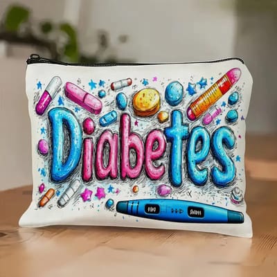 Diabetestas / diabetes toilettas voor het opbergen van je insulinespullen / diabetesmaterialen - kleur wit - tekst: diabetes