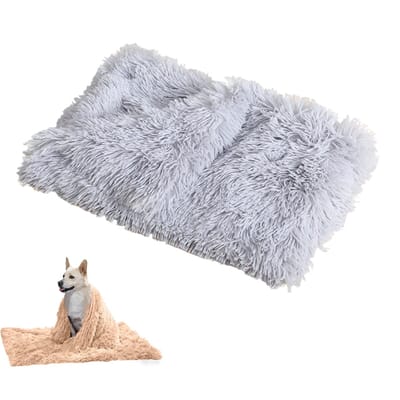 Fluffy Dikke Hondendeken Hondenkussen Kattendeken voor Bank Bed en Auto, Pluche Super Zacht Wasbaar in de Wasmachine, Geschikt voor Alle Seizoenen, Verhaart Niet, Lichtgrijs 127x100 cm