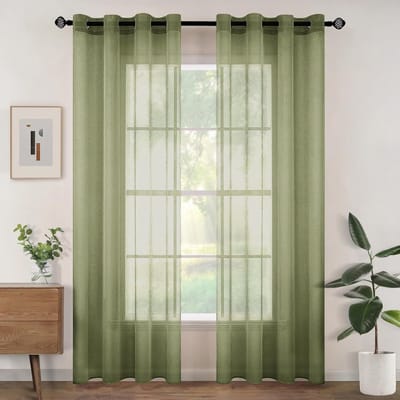 Gordijnen voor woonkamer, modern, saliegroen, 2 stuks, 140 x 260 cm, voor ramen, slaapkamer, transparant, polyester, met ringen