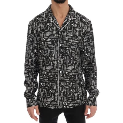 Dolce & Gabbana Zwarte Zijde JAZZ Motief Print Casual Shirt