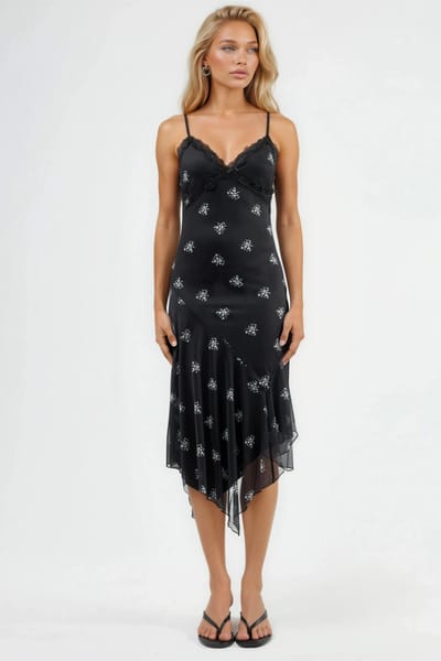 V-hals Gedrukt Bodycon Maxi Jurk met Kantdetails