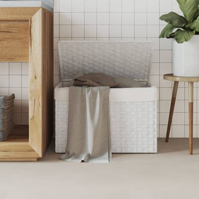 vidaXL - Wasmand - met - deksel - 55,5x35x34 - cm - poly - rattan - wit