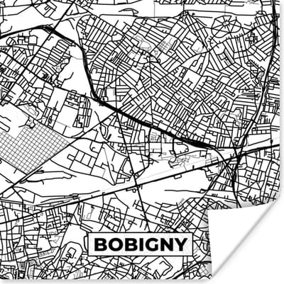 Poster Stadskaart - Frankrijk - Bobigny - Kaart - Plattegrond - Zwart wit - 100x100 cm XXL