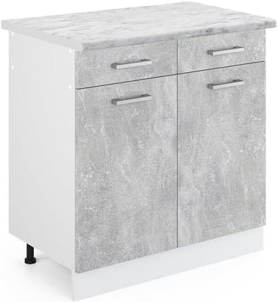 Keuken Onderkast 80 cm met Werkblad - Modulair Systeem - Betonlook & Wit