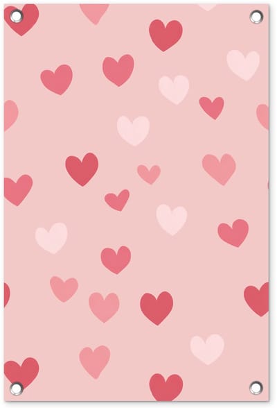 Tuinposter 40x60 cm - Tuindecoratie Hartjes - Patroon - Roze - Eenvoudig - Poster voor in de tuin - Buiten decoratie - Schutting tuinschilderij - Tuindoek muurdecoratie - Wanddecoratie balkondoek