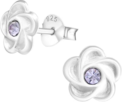 Aramat Jewels | Oorbellen | Zilveren bloem oorstekers lila kristal 7mm | | | |7mm | Zilver | Kinderen, Volwassenen | Verkleurd niet