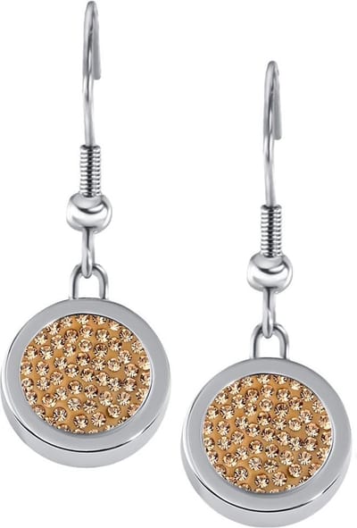 Quiges RVS Schroefsysteem Oorhangers Oorbellen Zilverkleurig met Verwisselbare Mini Munten Zirkonia Goudkleurig